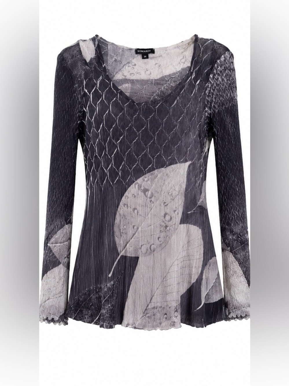 Komarov Crinkle Mesh Whimsical Leaf Art Wear Romantic Boho abstract Top USA made